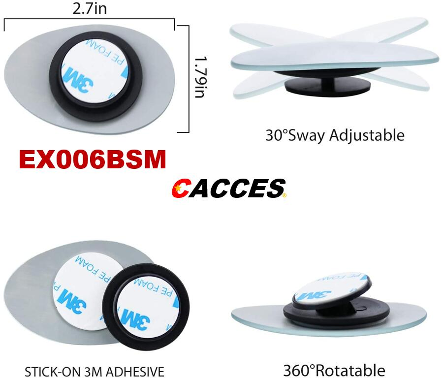 Cacces Blind Spot Wing Mirrors for Car, Oval HD Glass Convex Wide Angle Rear View Mirror 360° Rotable Adjustabe Frameless/Framed Blind Spot Mirror Universal