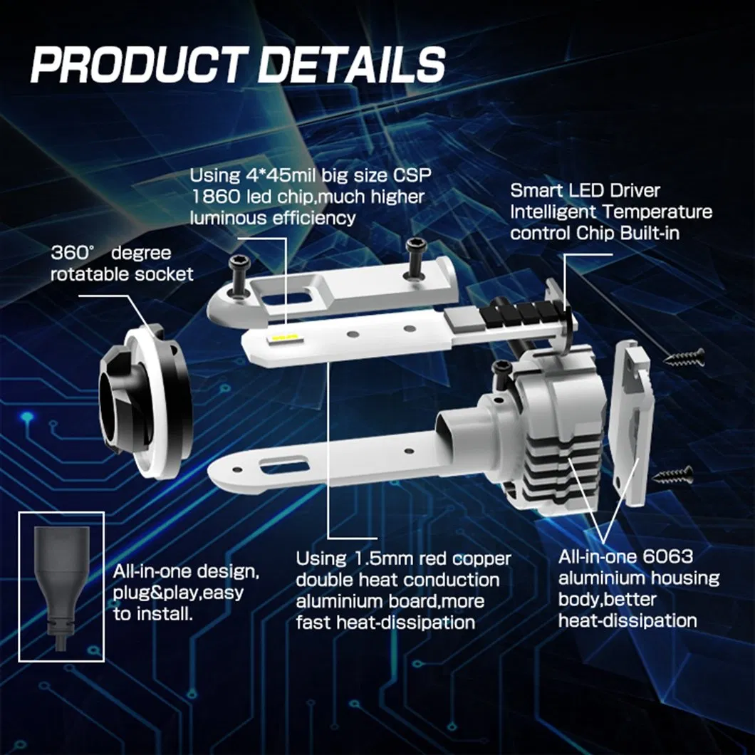 Светодиодная лампа GFO 30W 6000K для фар H1 H7 9005