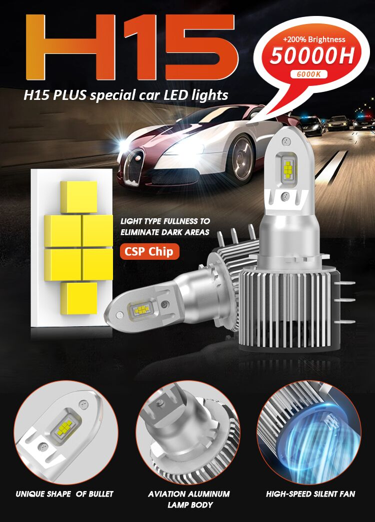 Лампы H15 LED Canbus для авто, 6000K, 80W