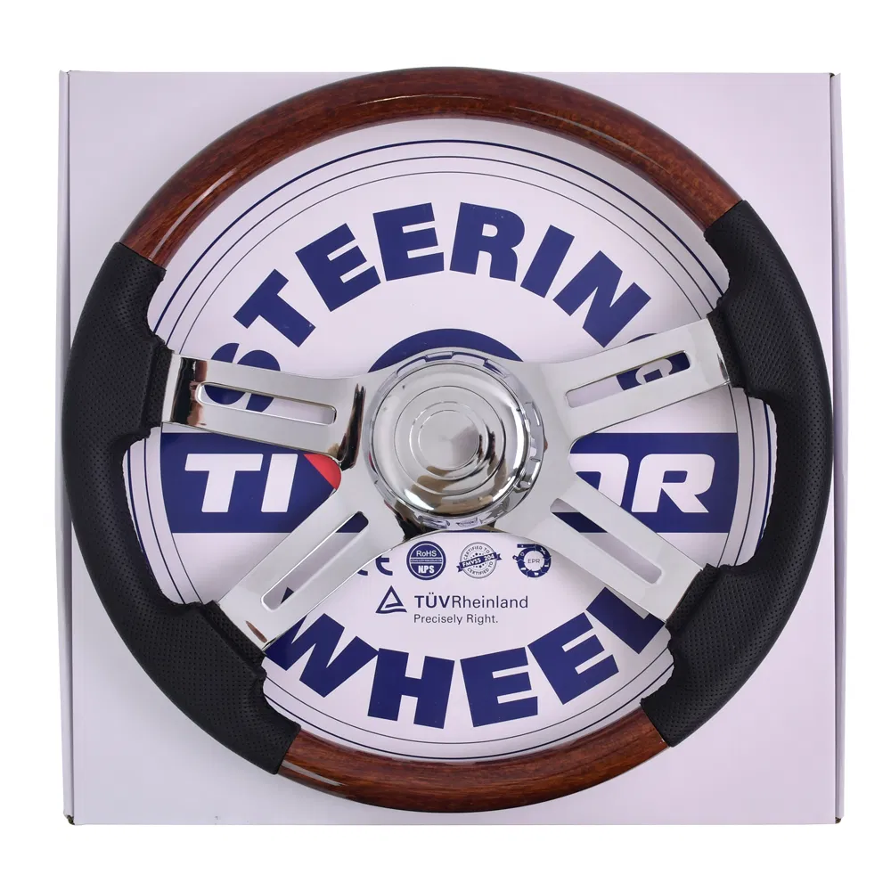 Руль автомобильный Tiypeor 450 мм из кожи с деревянной вставкой