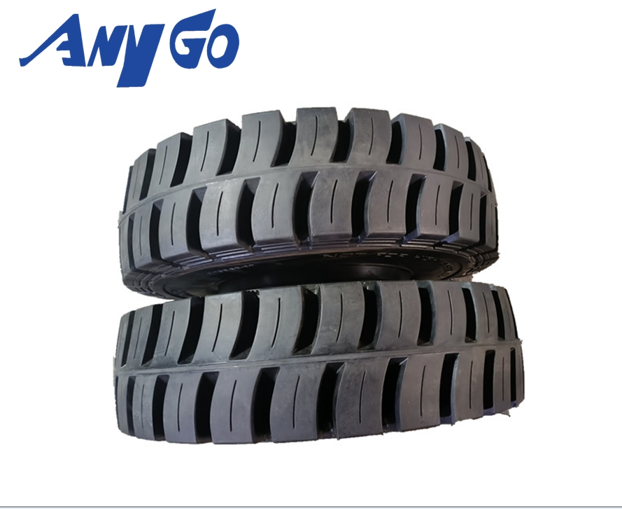 Anygo Brand 12.00-20 Xz06 Solid Tire with Rim for Terex Mhl340 etc Material Handler Equipment, Heavy Duty Forklift Tire