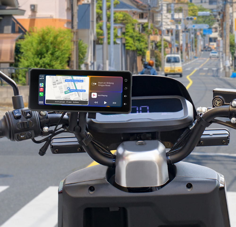 Мотоциклетный экран с CarPlay, Android Auto и видеорегистратором