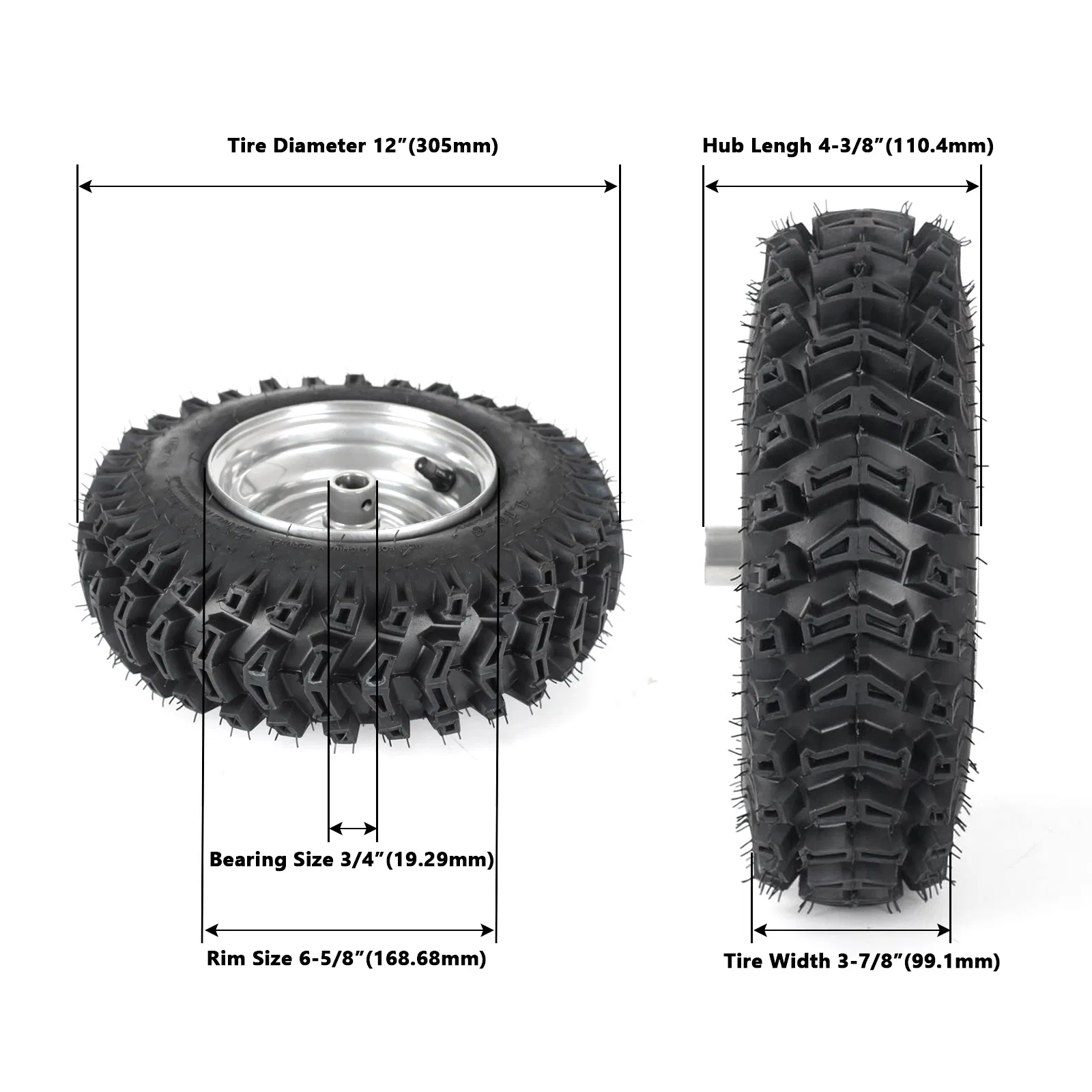 4.10-6 Tubeless Tires and Wheels, Snow Plow Implement Thrower Tyre, Snow Blower Tires with Wheel Rims