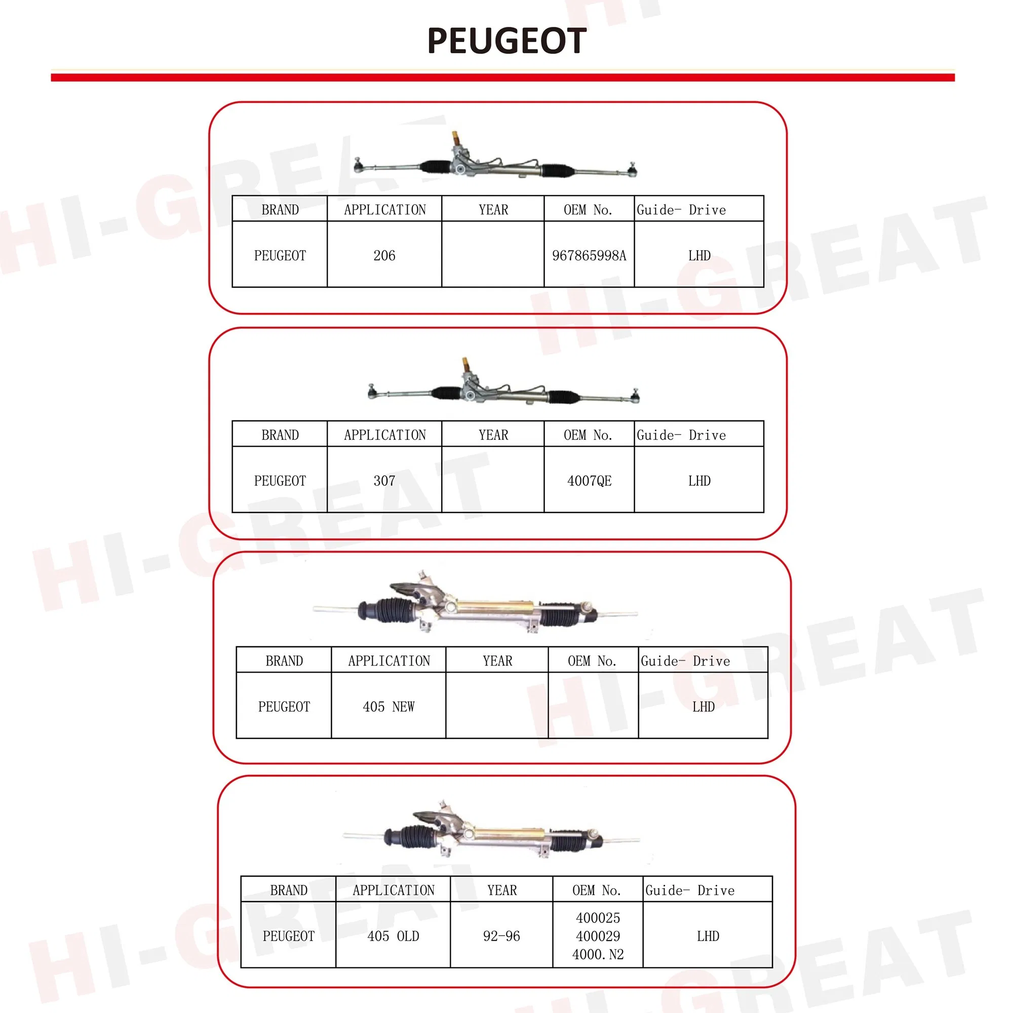 Рулевая рейка для Toyota, Nissan, Mitsubishi, Hyundai, KIA