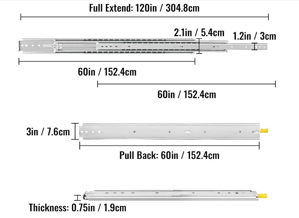 76mm Wide 60inch with Lock Heavy Duty Slide