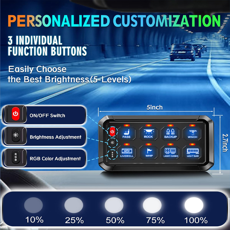 4X4 Schakel Paneelbluetooth Control Switch Panel 8 Gang Axillary Control Switch Panel APP