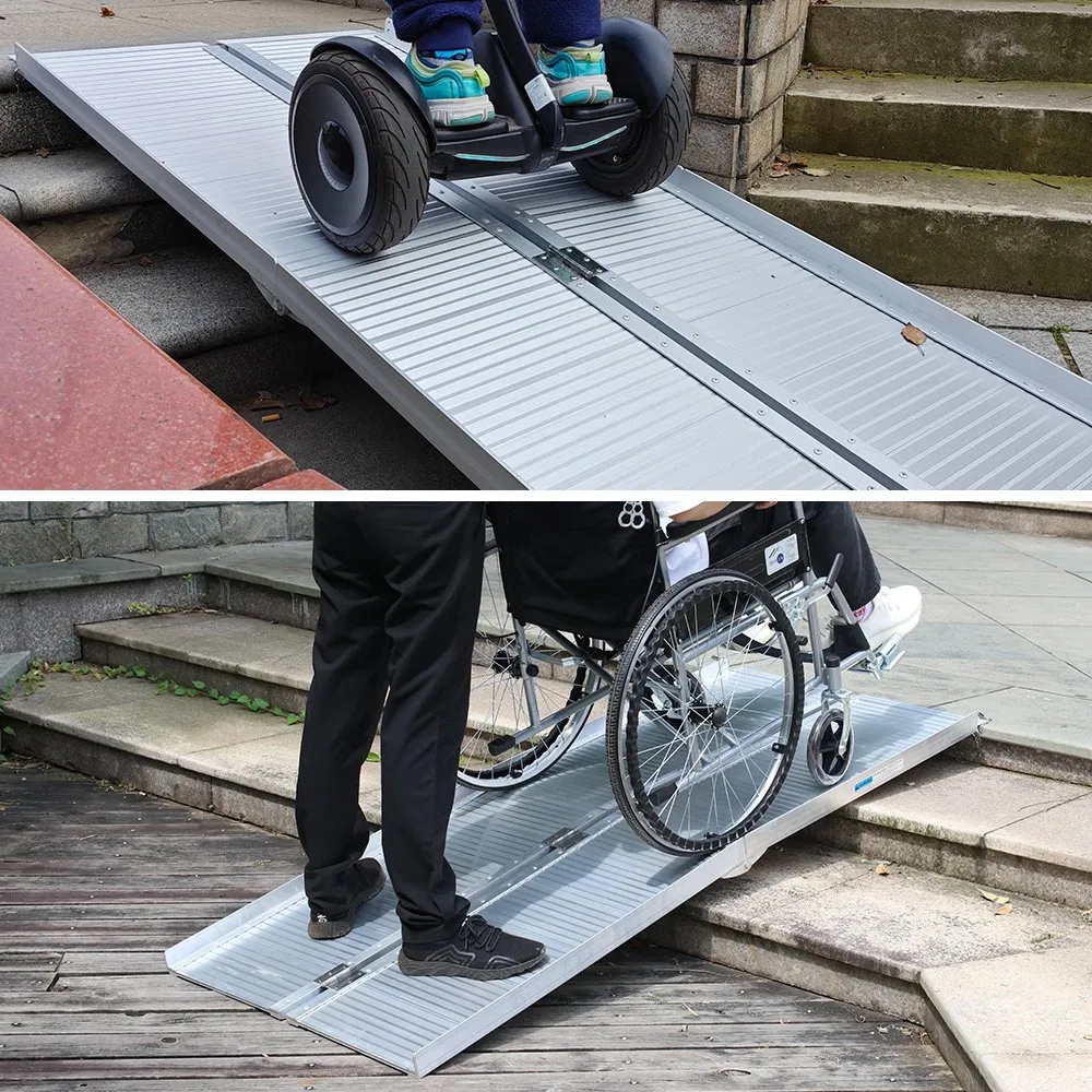 Wheelchair Ramp Aluminum 4-Fold Portable for Family Threshold Stairs