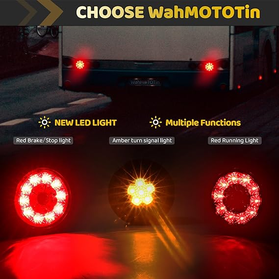 Waterproof IP67 DC 12V 4 Inch Round LED Truck Trailer Amber/Red Turn Brake Stop Running Tail Lights with Rubber Grommet Sealed