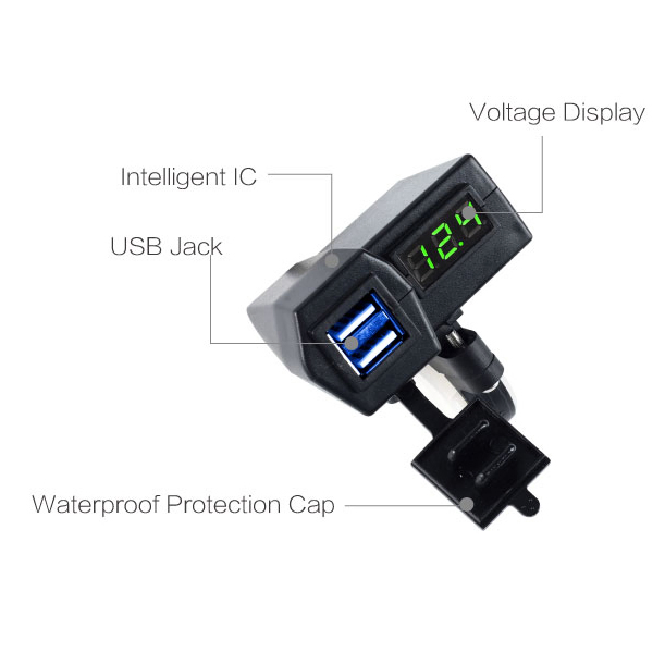 USB-зарядка для мотоцикла 12V/24V с индикатором напряжения