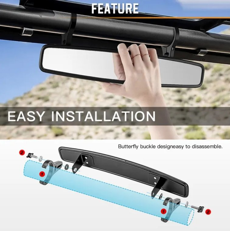 Interior Rearview Mirror 1.75-2 "Large Field of View" UTV Central Rearview Mirror Reflector