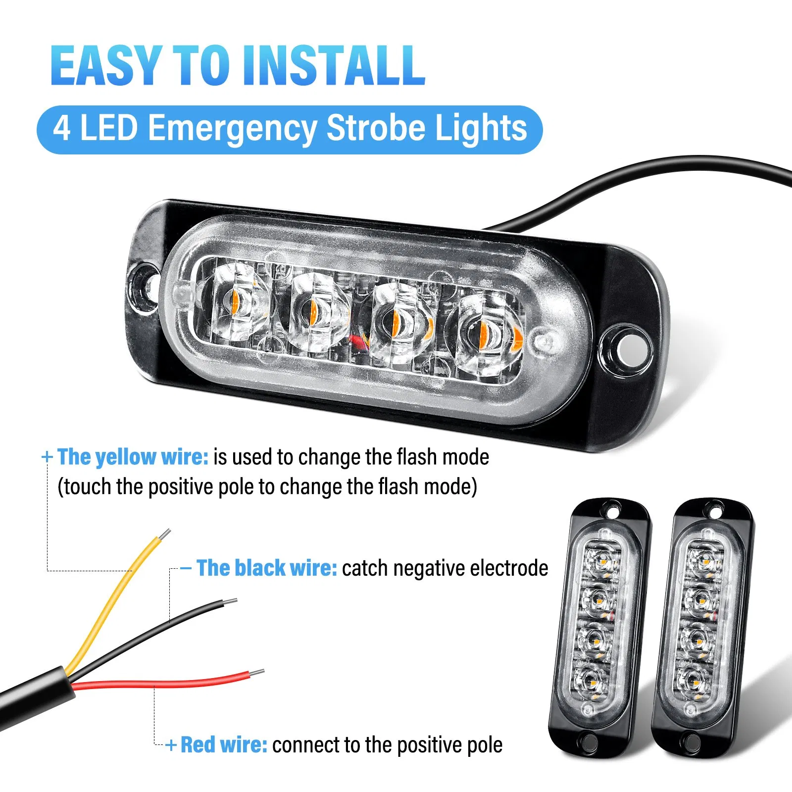 Янтарные стробоскопы 4 LED, 12В/24В, набор для автопарка