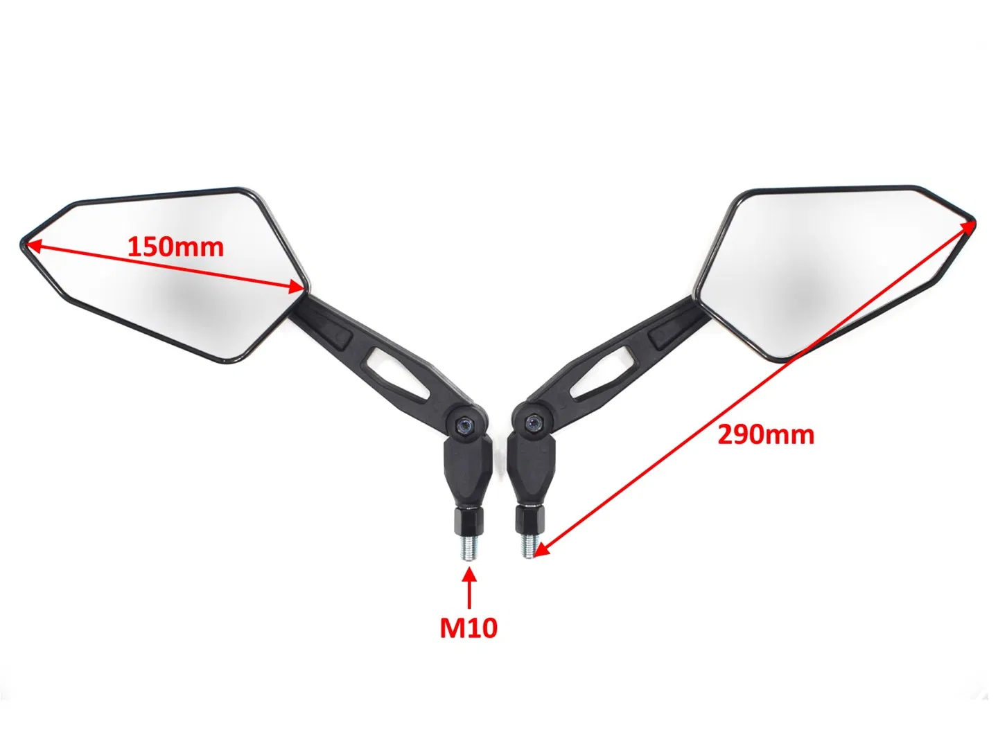 Motorcycle Rear View Mirror with Emarked M10/M8 Stem