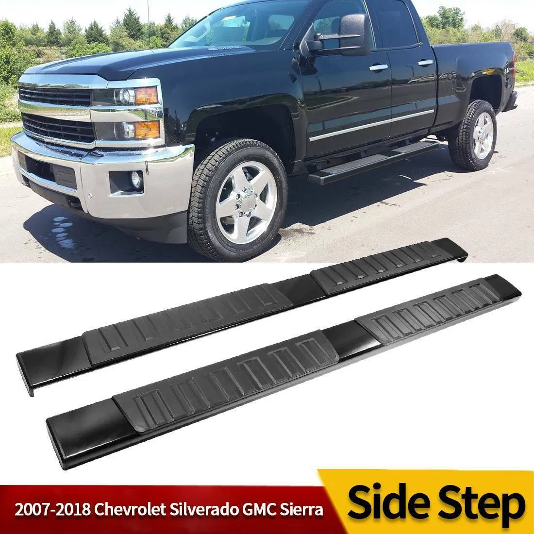 2021 North America Hot Selling Running Board for 07-18 Chevrolet Silverado/Sierra Crew Cab Black Side Steps 6" Aluminum Alloy+ABS