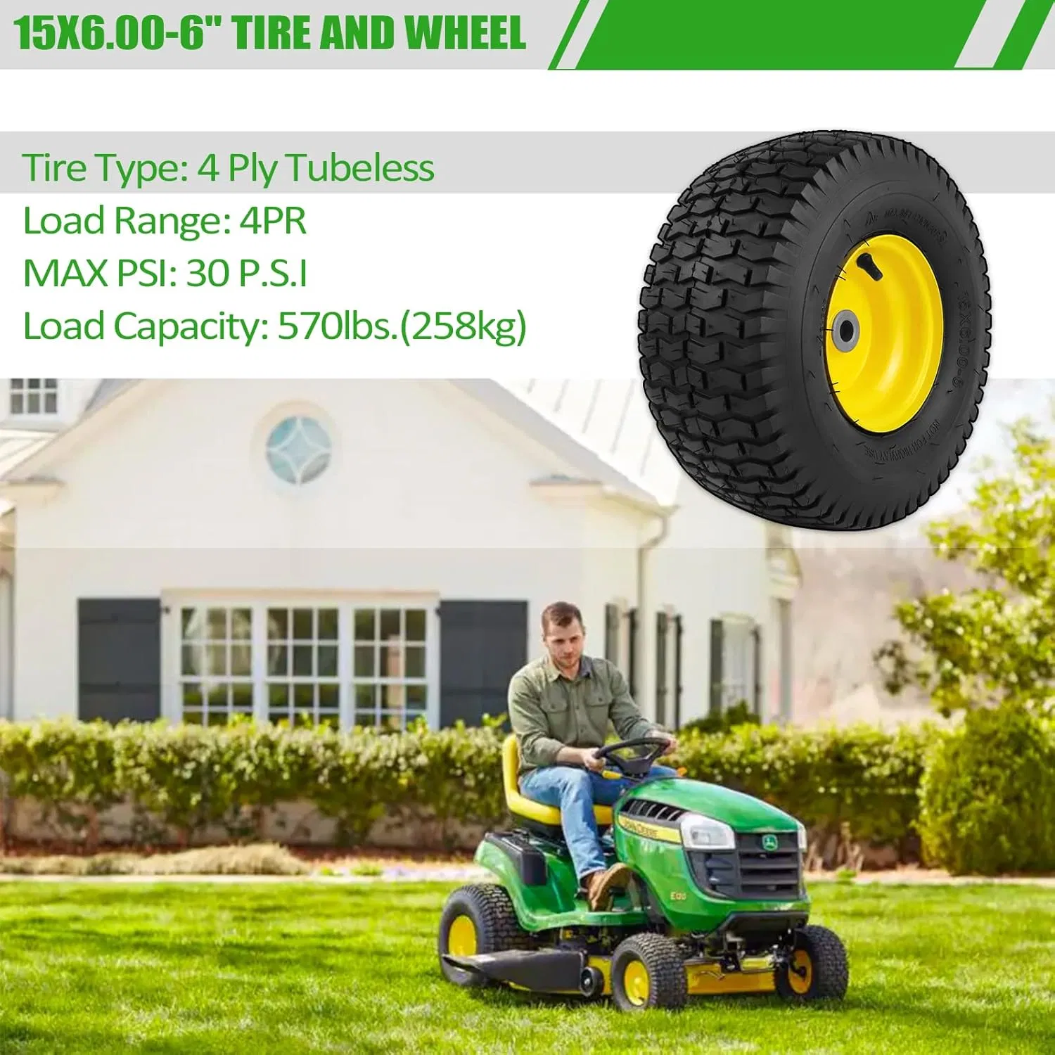 Lawn Mower Tires 15X6.00-6 Tubless Wheel