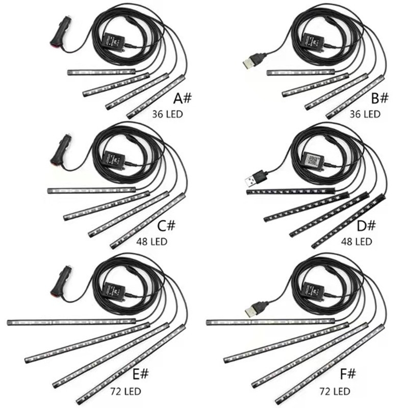 Светодиодная лента RGB для авто с пультом и приложением