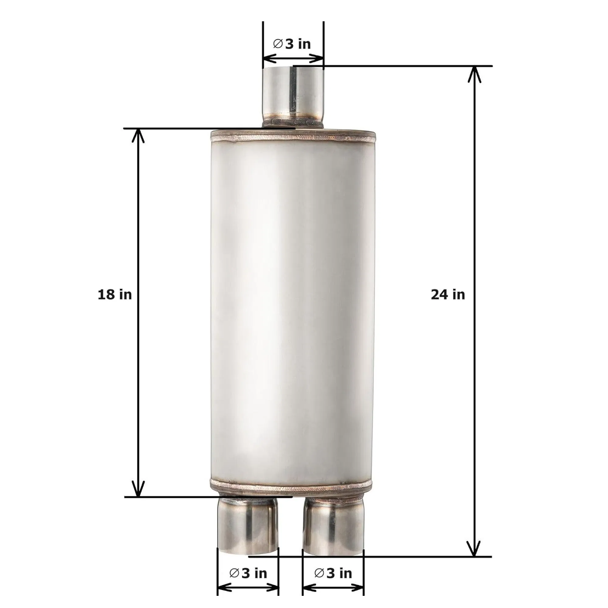 Глушитель выхлопной 3" центр/3"x2 смещение, нержавеющая сталь
