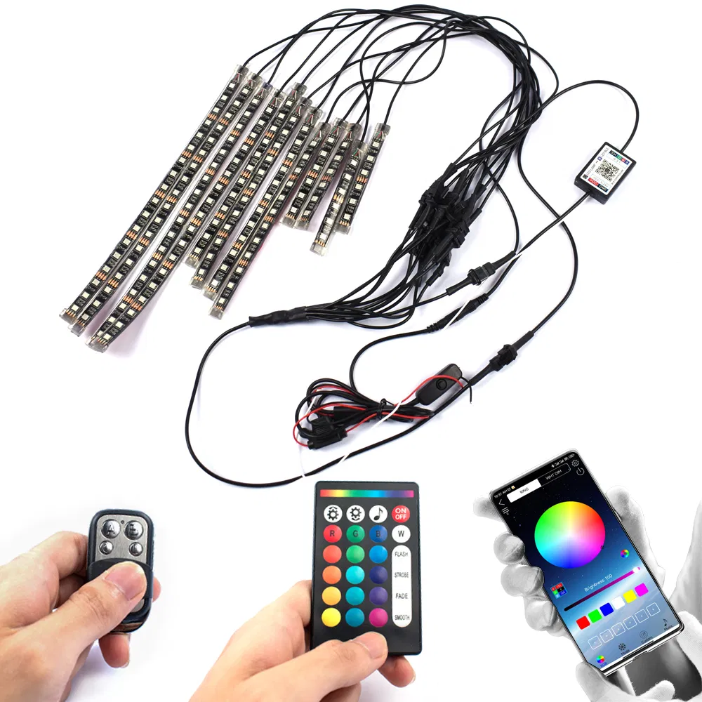 Motorcycle 3 Way LED Accent Underglow Kit with APP&Automatic Brake Light Feature RGB Smart LED Strip Light