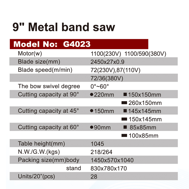 Металлическая ленточная пила G4023 CE, 9 дюймов, с переменной скоростью, бесплатными лезвиями и гарантией 1 год