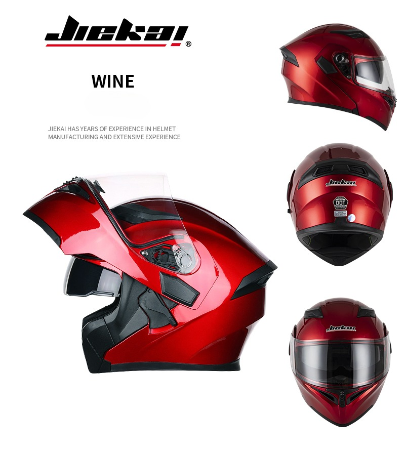 Factory Price Newly Designed ABS Motorcycle Helmet Flip-up Helmet Jk902 Red with DOT and ECE Certifications.
