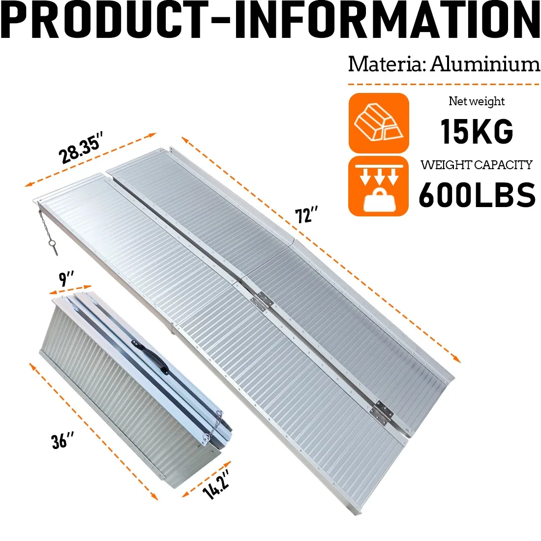 Wheelchair Ramp Aluminum 4-Fold Portable for Family Threshold Stairs