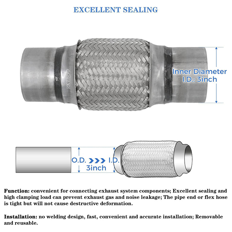 3" X 6" Heavy Duty Stainless Steel Exhaust Flex Pipe 10" Ol