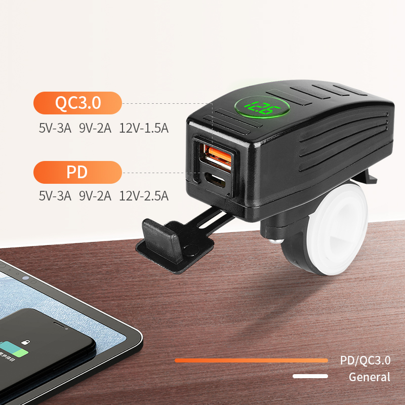 USB-розетка для мотоцикла с LED-дисплеем, 12V/24V