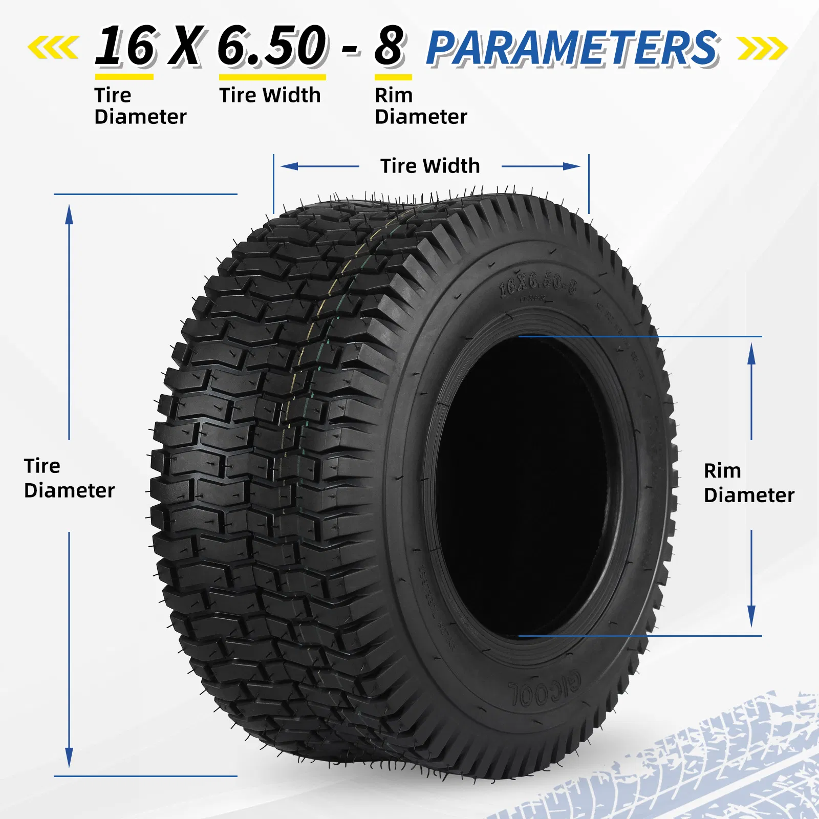 16X6.50-8 Lawn Mower Tubeless Tire, Turf-S Pattern