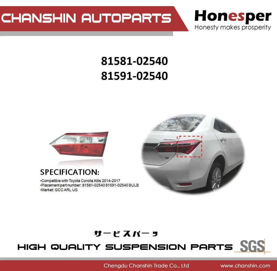 Wholesale Car Spare Parts Auto-Parts Car Accessories Back Light Tail Lamp Taillamp Taillight for Toyota Corolla 2014-2017 81581-02540 81591-02540