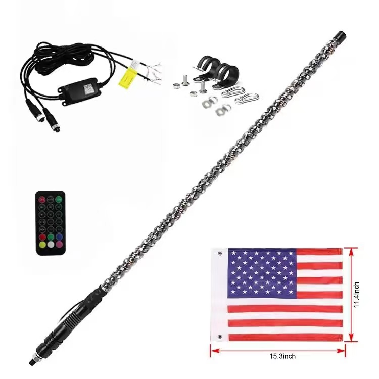 6FT/8FT/12FT Vehicle Fiberglass Pole Safety Flags 12-24V Construction Mining LED Buggy Whips
