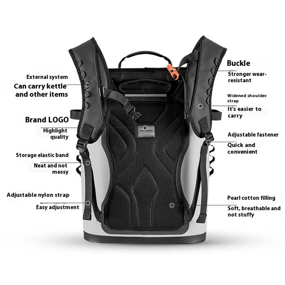 Rockbros Bx-004 20L Insulated Backpack, Hiking Daypack Cooler Bag, Cycling Waterproof Rucksack (BPA-Free) - Grey