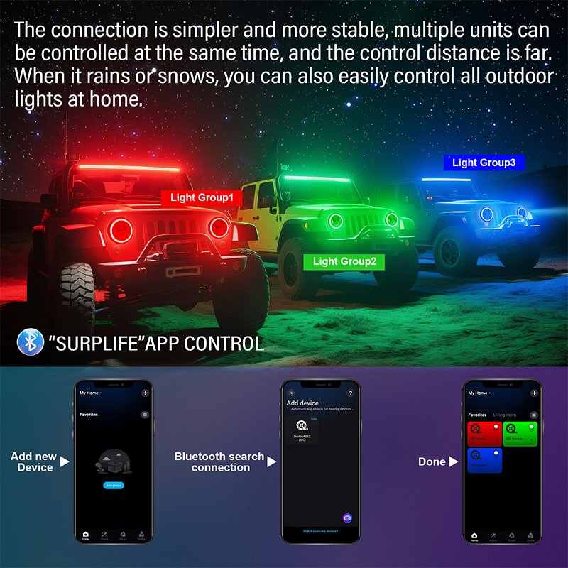 Светодиодная фара Wrangler JL RGB с APP управлением