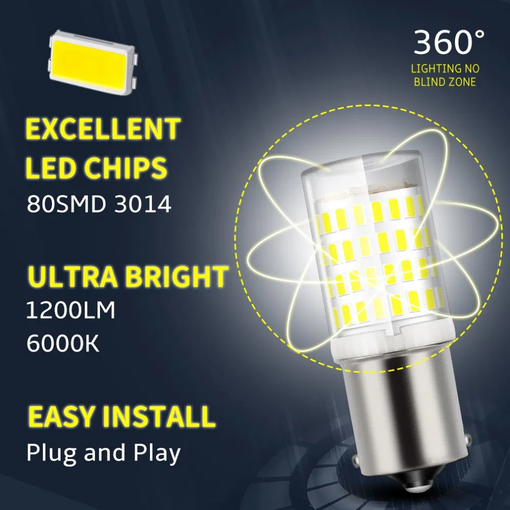 Светодиодная лампа P21W 1156 1157 для авто, 80 SMD