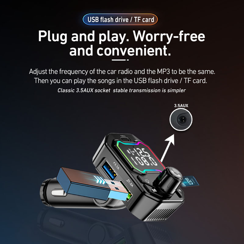 Портативный автомобильный FM-передатчик BT5.0 с MP3 плеером и Hands-Free