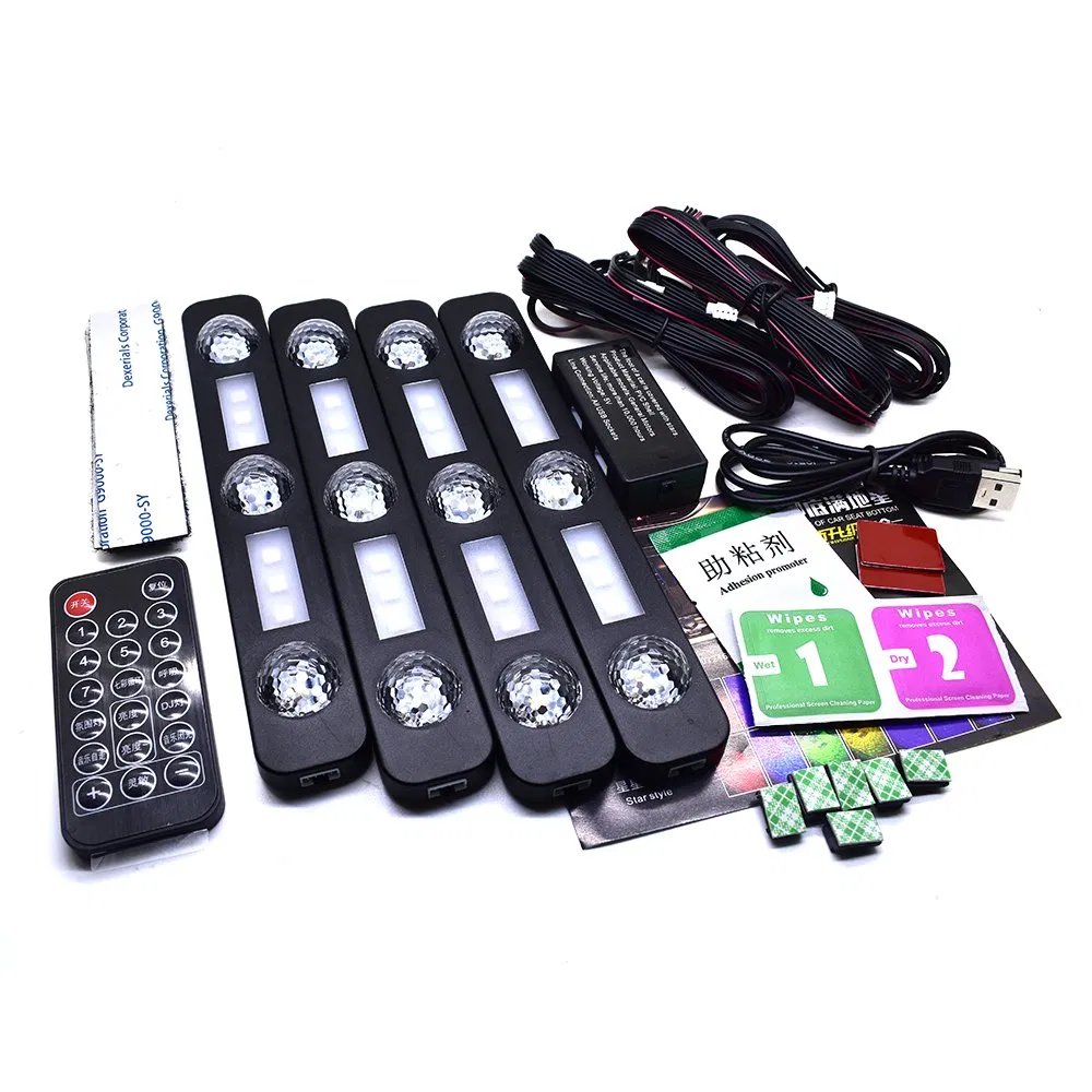 Цветная атмосферная лампа для авто с пультом, звездный свет