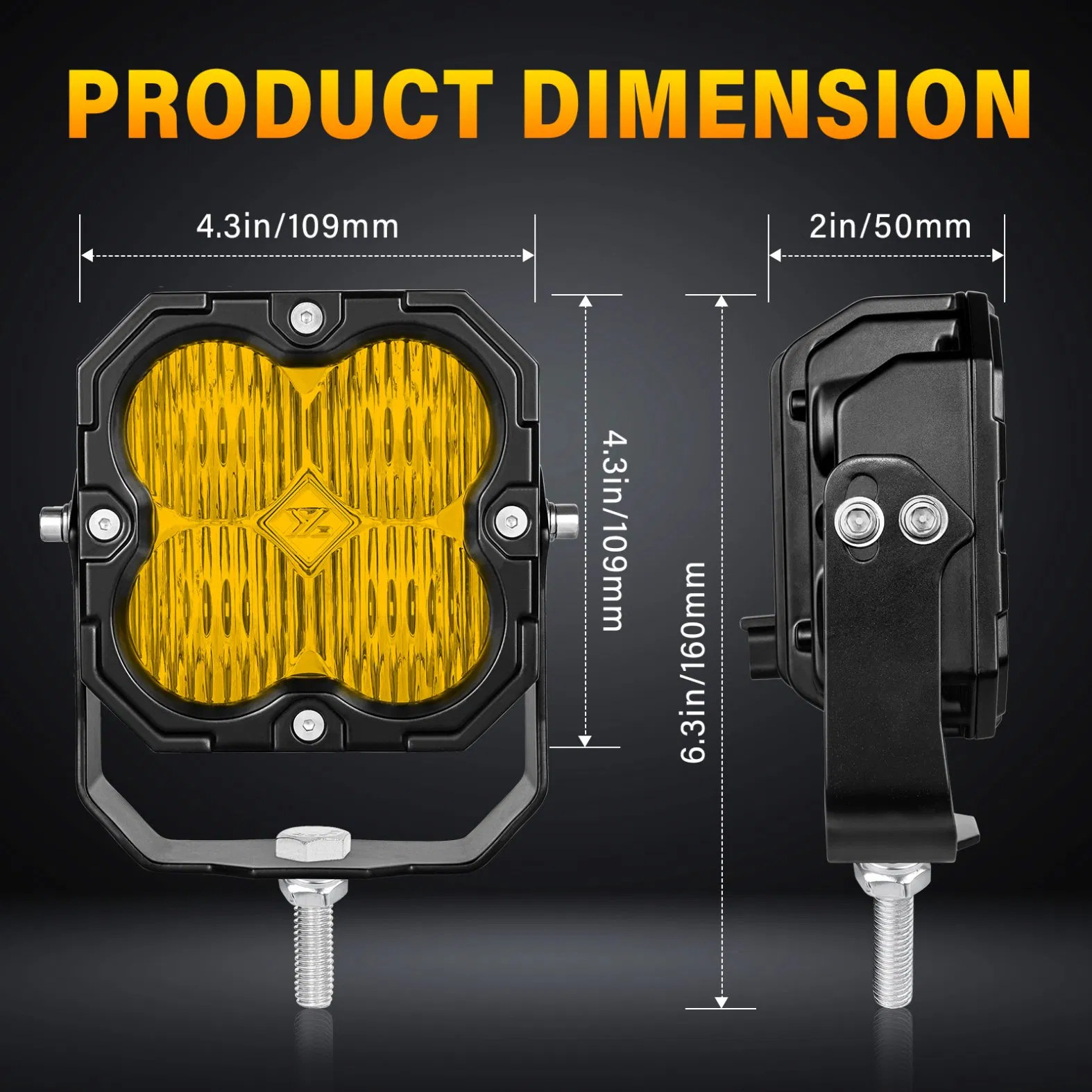 Светодиодный светильник 4.5" для джипа, желтый/белый