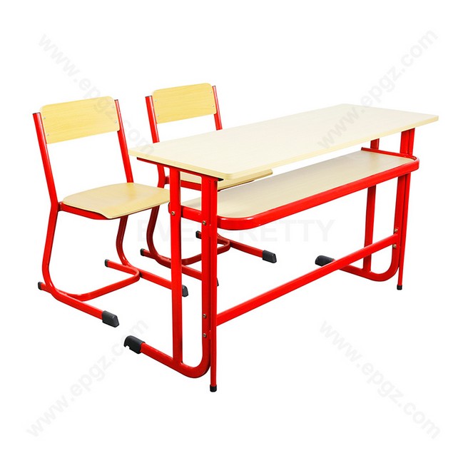 Modern Design Durable School Desk and Chair Set – Double Table Wooden Furniture for Students