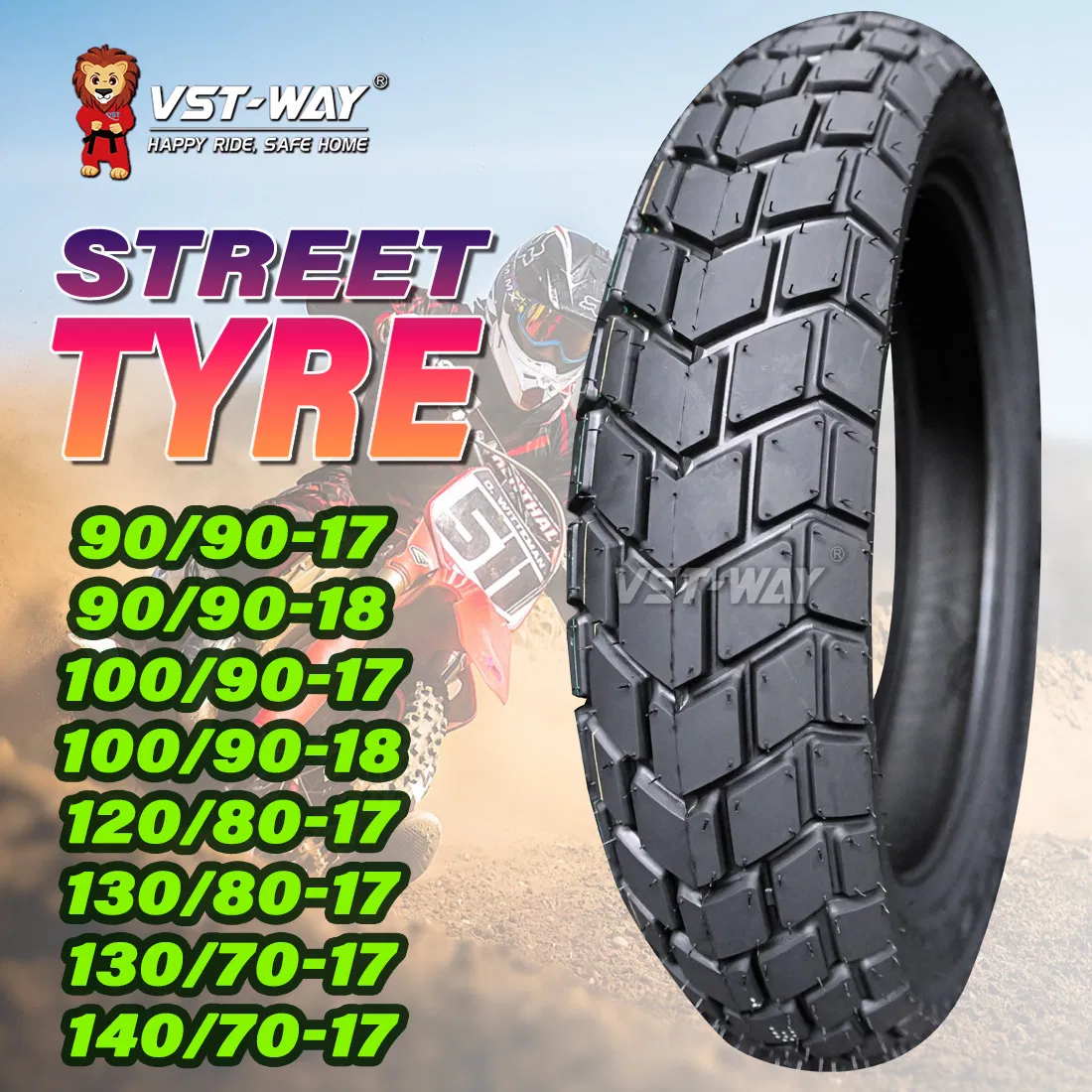 Мотошины бескамерные VSTWAY (размеры 130/70-17, 110/90-17 и др.)