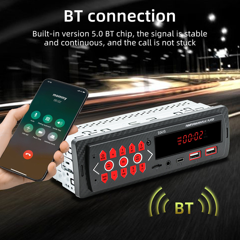 D3410 Bluetooth MP3 Car Player – Supports TF Card, USB & FM Radio