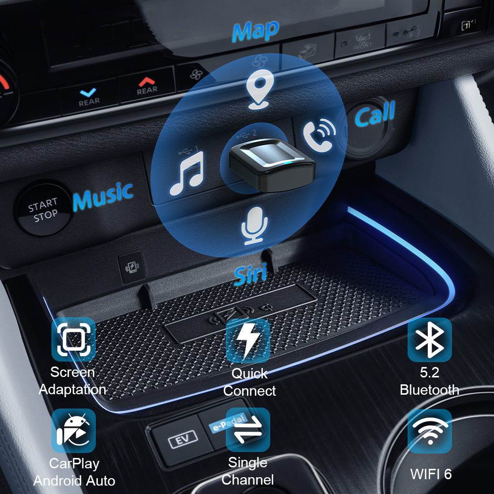 Проводной адаптер USB 2-в-1 для беспроводного CarPlay и Android Auto