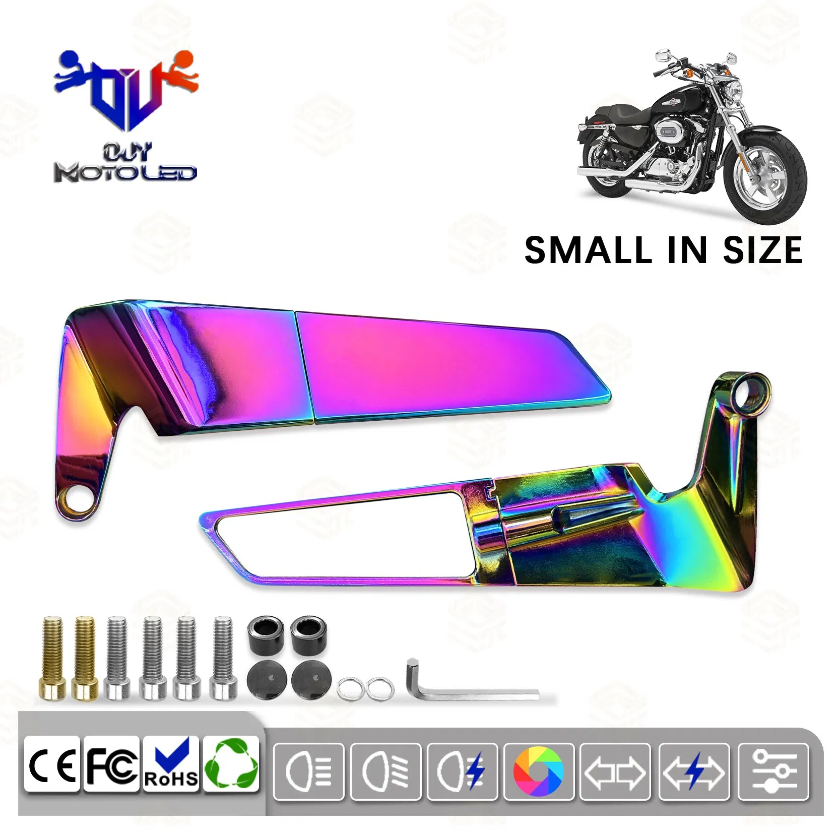 Universal Rainbow Colored Small Rearview Mirror Accessories for Motorcycles