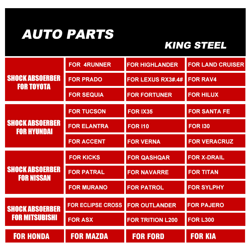 China Wholesale Auto Car Suspension Parts Front Rear Shock Absorbers for Toyota Corolla Yaris RAV4 Hilux Hyundai Suzuki Honda Nissan