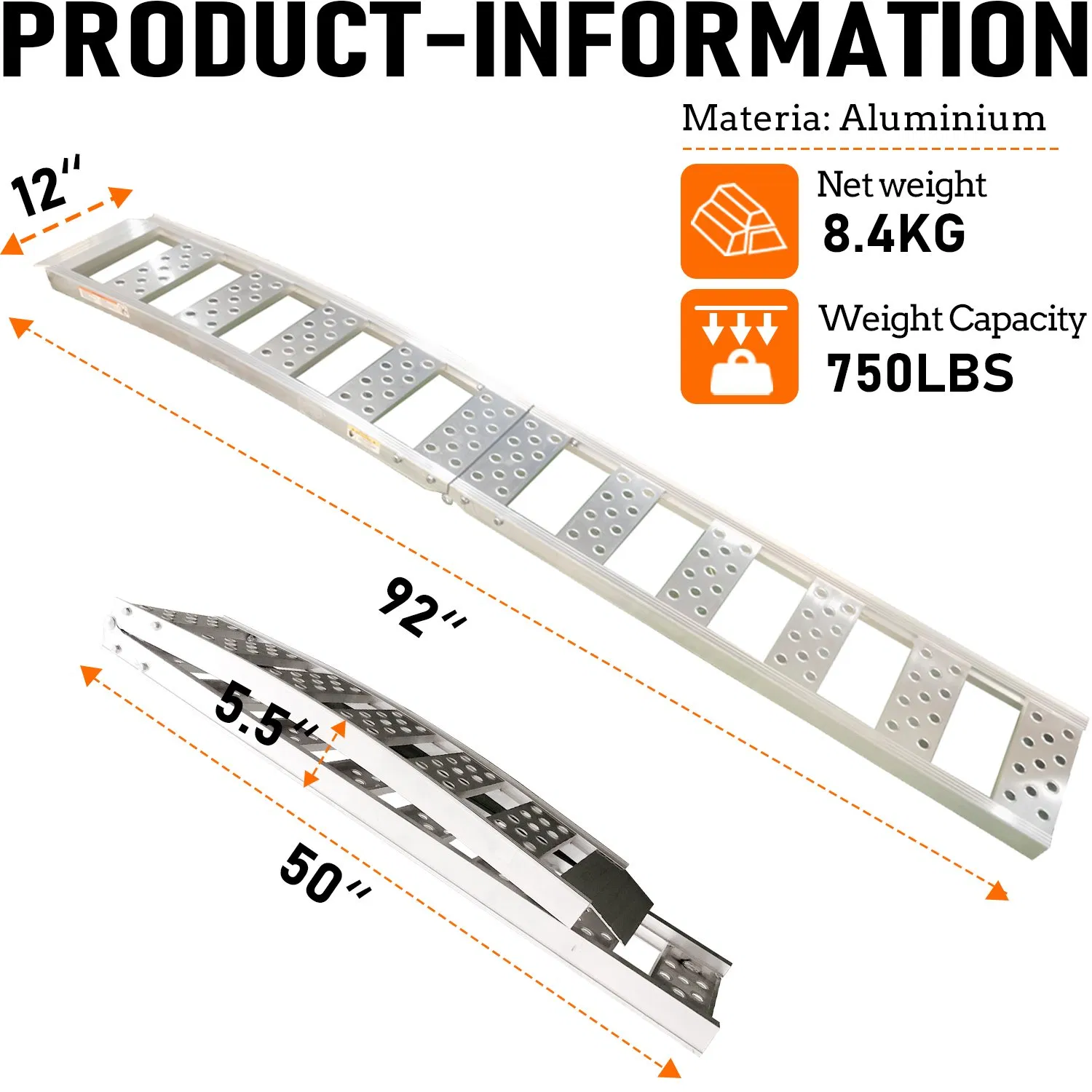 Aluminum Ramp Foldable Loading Motorbike ATV Pickup Truck Capacity 1500lbs