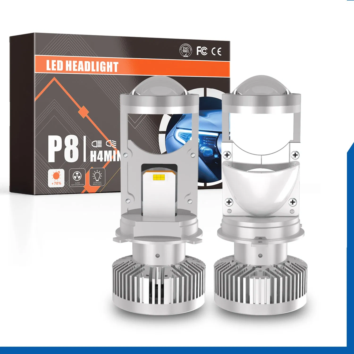 90-30V 10000lm 12000rpm H4 LED Headlight Projector Lens