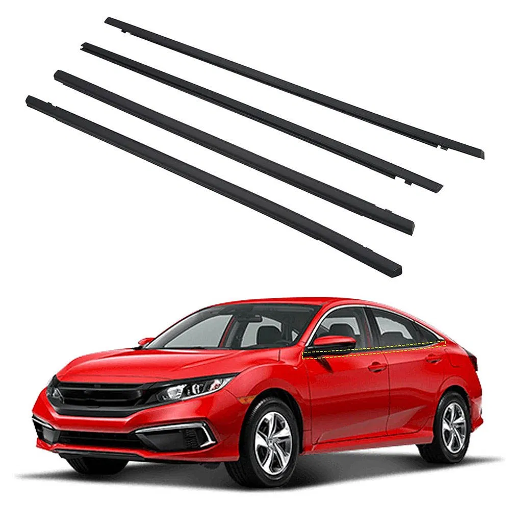 4 PCS Car Outer Door Window Moulding Trim Weatherstrip Seal Belt Compatible for Honda Civic 2016-2021 4 Door Sedan