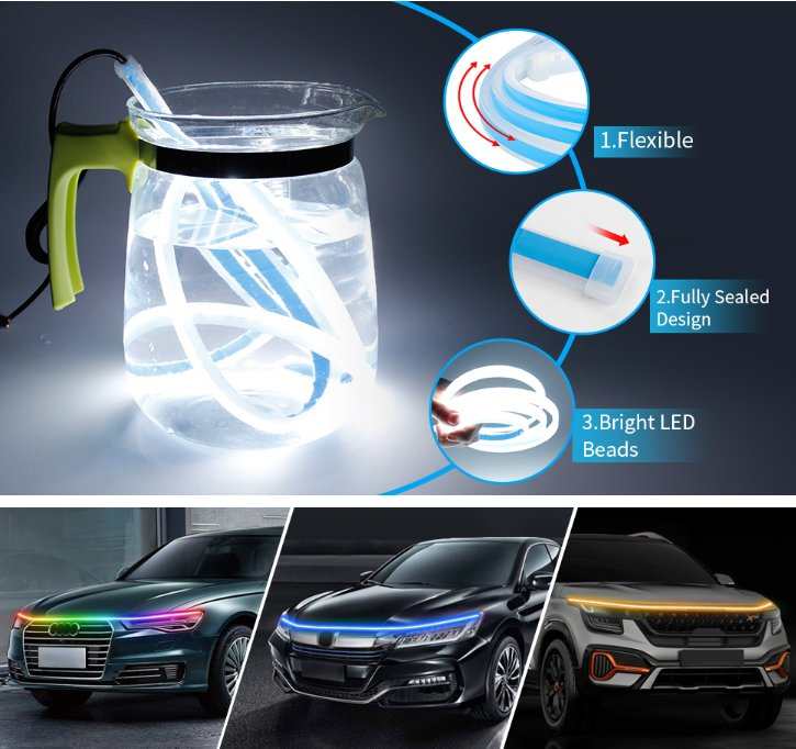 Universal Flexible Strip LED Car Daytime Running Light Auto Hood Decorative Atmosphere Lamp