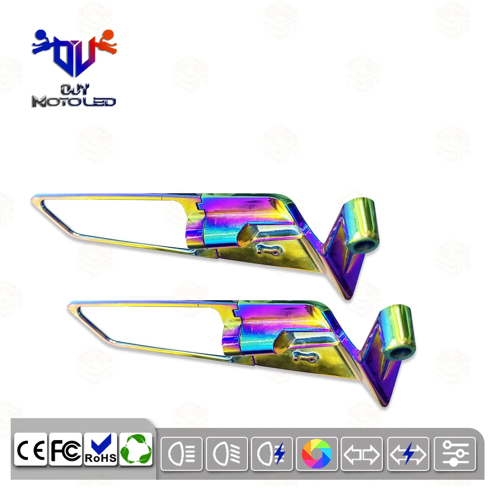 Long Wide-Angle Motorcycle Mirrors with Colorful Rainbow Design