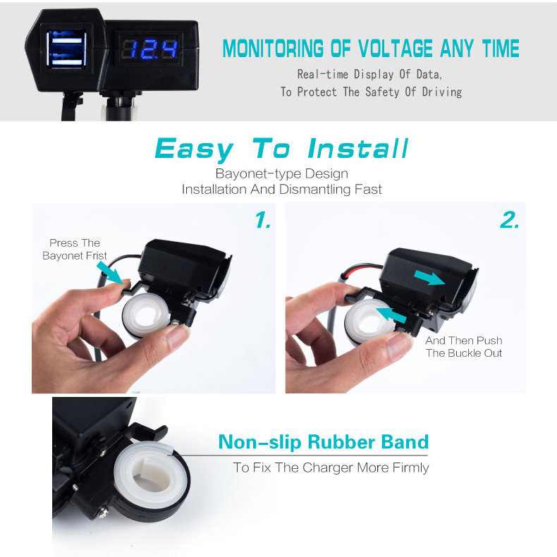 USB-зарядка для мотоцикла 12V/24V с индикатором напряжения