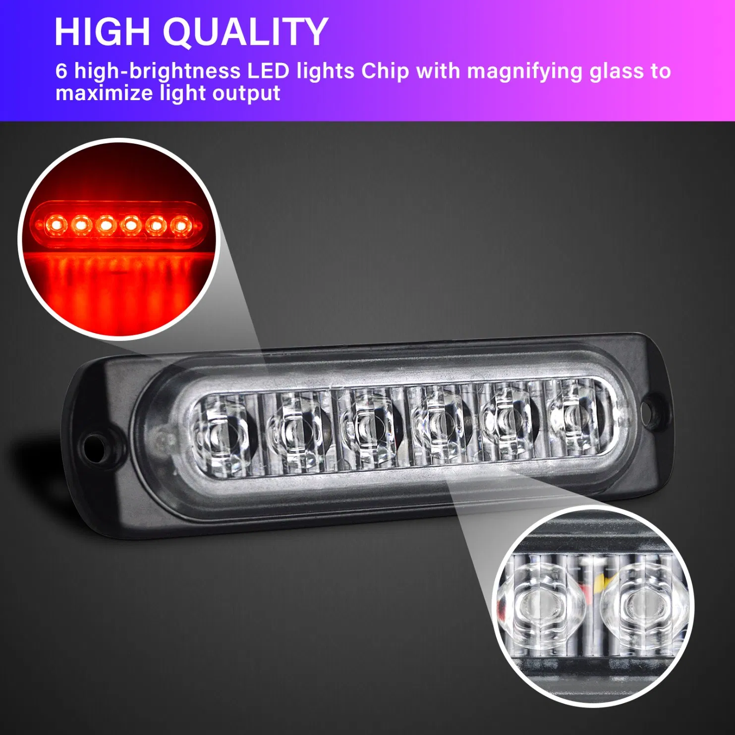 Truck Light 6-LED Red Strobe Warning Light - 12-24V Emergency Flashing Light for Trucks & Construction Vehicles (CE/RoHS Certified)