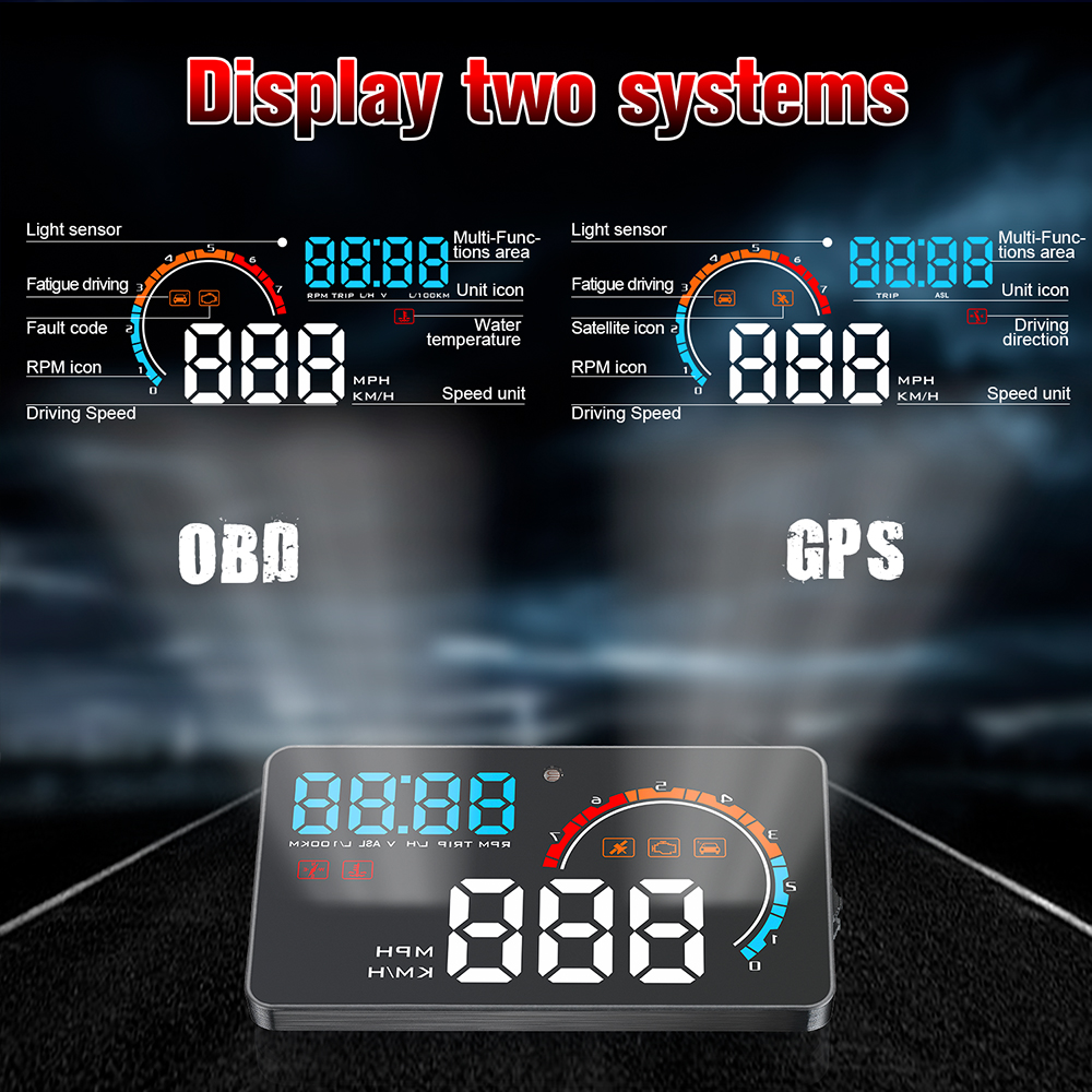 Автомобильный HUD-дисплей OBD2 с GPS, 3,5 дюйма, светодиодный