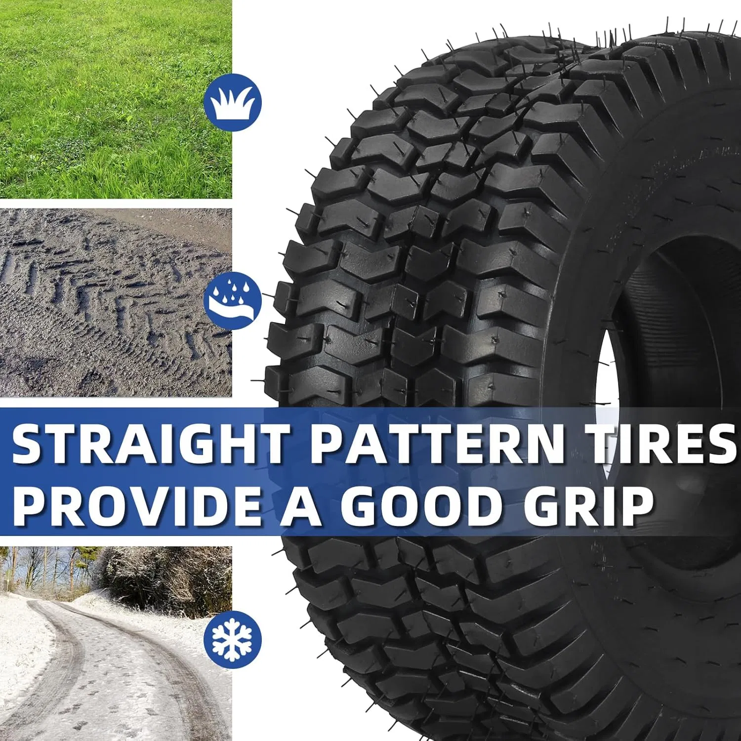 15X6.00-6 Tire and Inner Tube Set, Tr-13 Straight Valve Stem, Replacement Riding Mower Front Wheel Assembly, 2 Pack